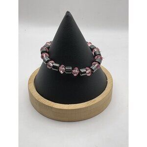 Pink & Black Beaded Stretch Bracelet With Round & Faceted Beads For Women